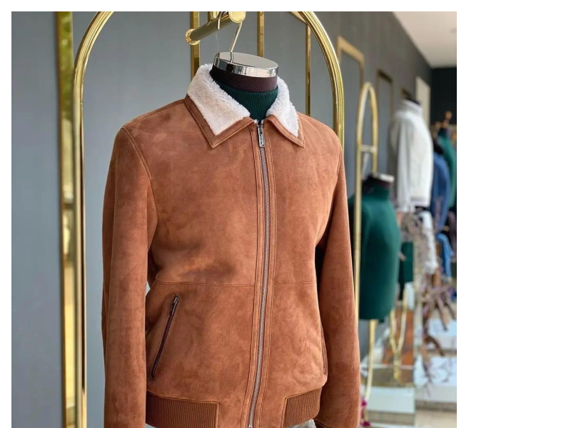 Premium Suede Leather Jacket with Shearling Collar