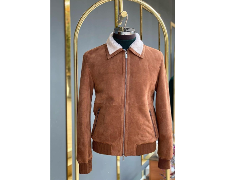 Premium Suede Leather Jacket with Shearling Collar