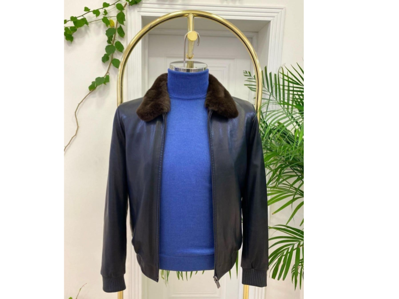 Classic Leather Jacket with Fur Collar