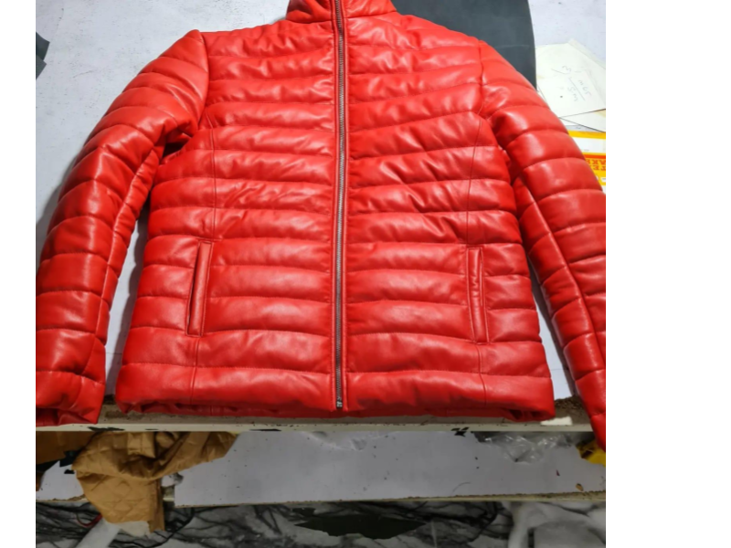 Bold Red Leather Puffer Jacket