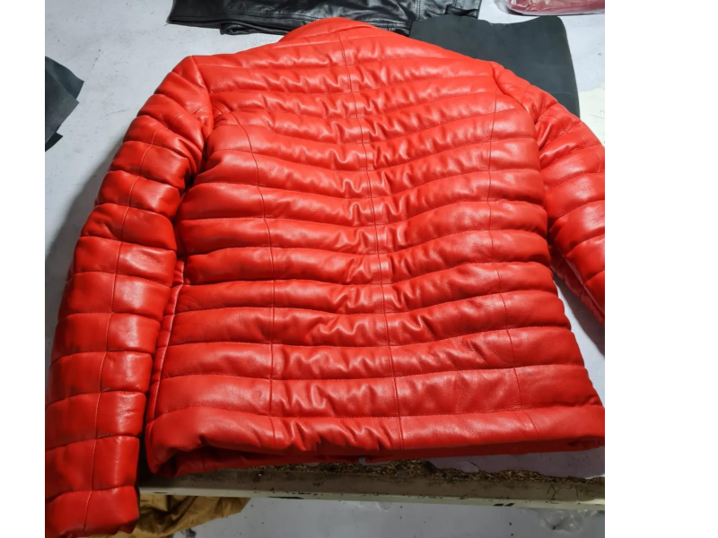 Bold Red Leather Puffer Jacket