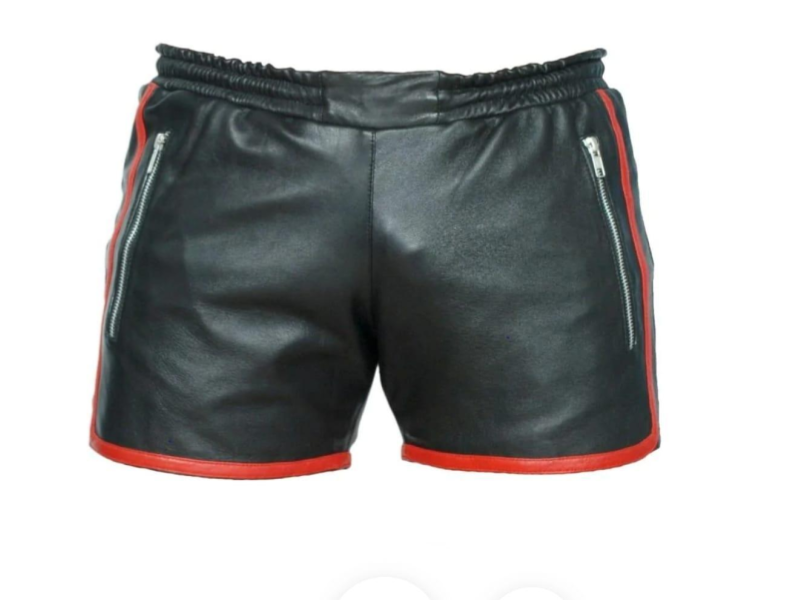 Bold Black Leather Shorts with Red Accents (Hoochie daddy shorts)