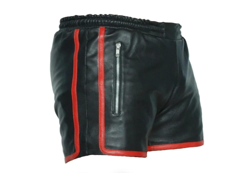 Bold Black Leather Shorts with Red Accents (Hoochie daddy shorts)