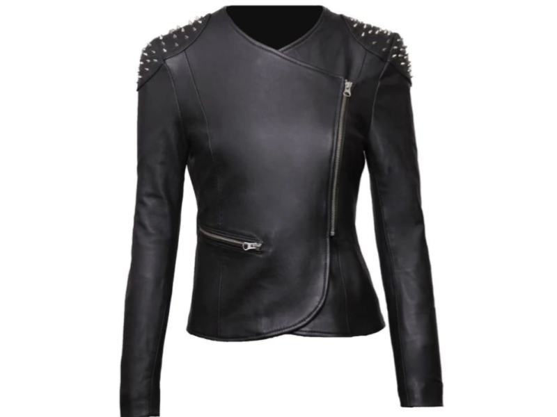 Edgy Black Leather Jacket with Spikes