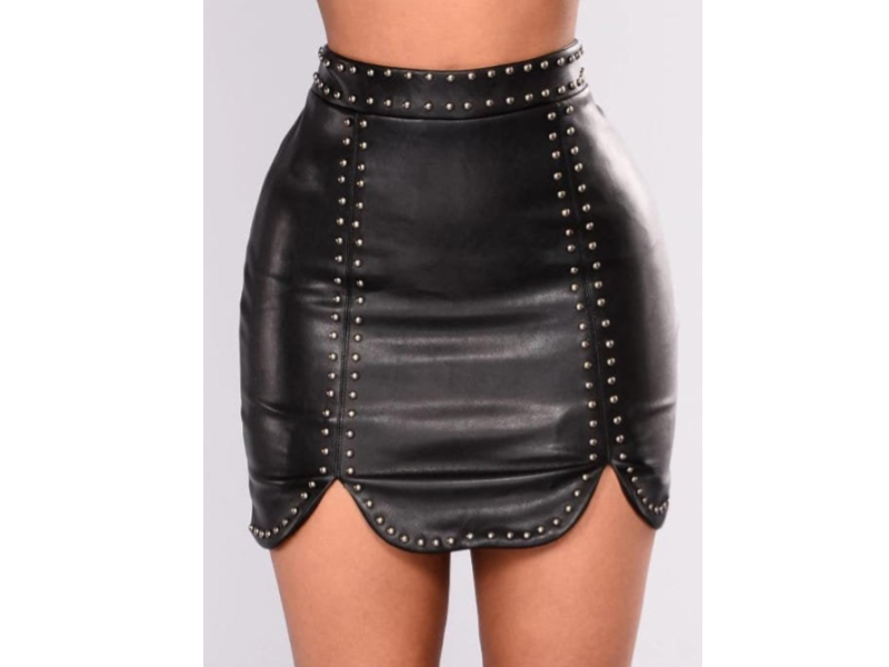 Elegant Tan Leather Skirt with Shearling Trim