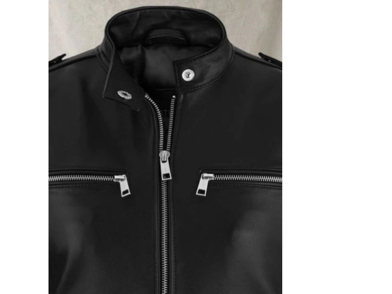 Men's Black Genuine Leather Belted Biker Jacket - Classic Moto Style