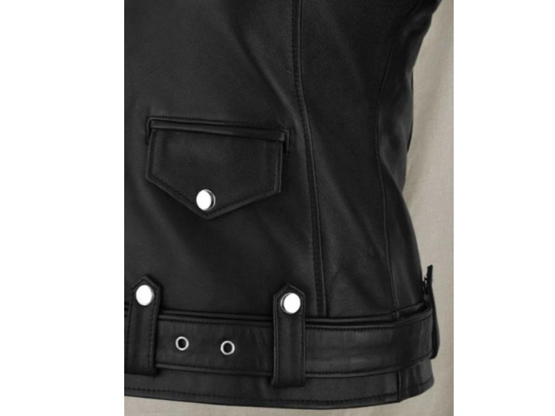 Men's Black Genuine Leather Belted Biker Jacket - Classic Moto Style